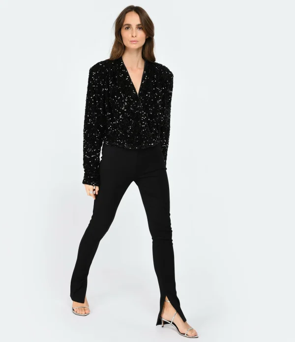 ROTATE Top Court Sequins Noir soldes luxe 6