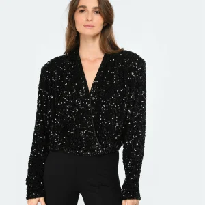 ROTATE Top Court Sequins Noir soldes luxe 11