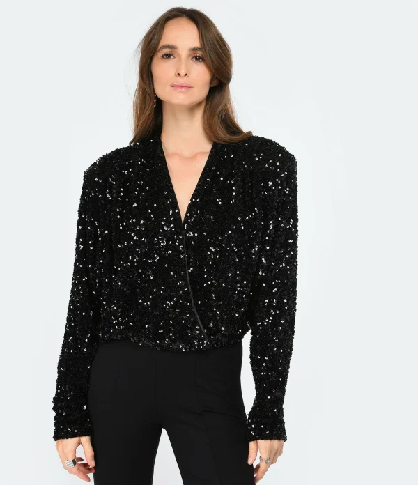 ROTATE Top Court Sequins Noir soldes luxe 4
