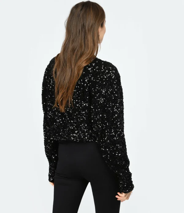 ROTATE Top Court Sequins Noir soldes luxe 5