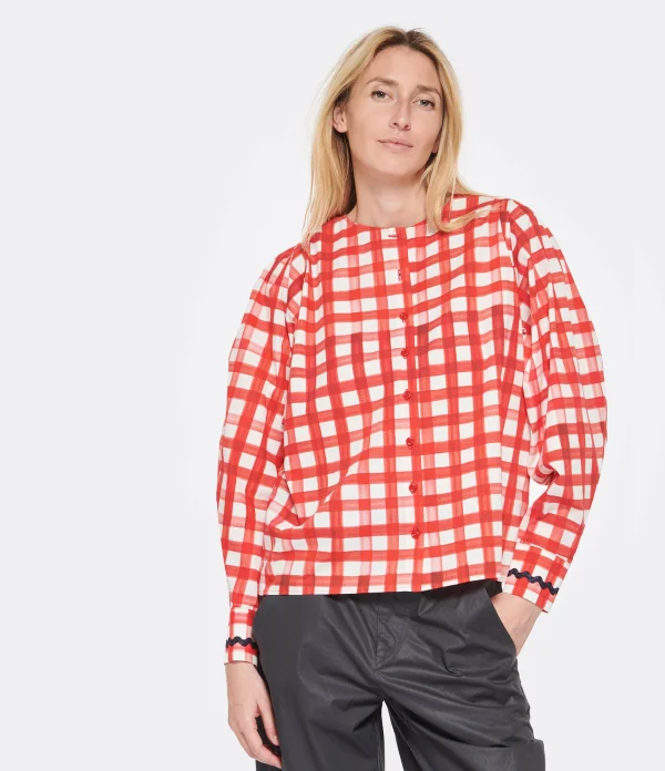 boutiqued en ligne Tara Jarmon Blouse Carreaux Coton Rouge 4
