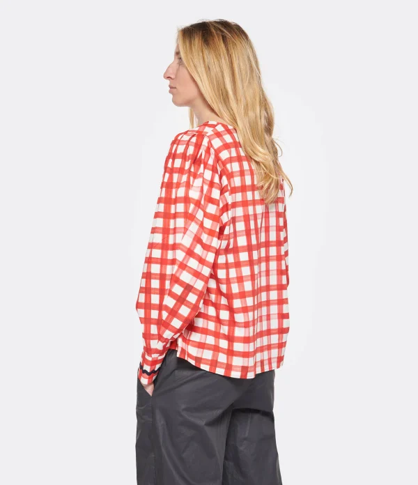 boutiqued en ligne Tara Jarmon Blouse Carreaux Coton Rouge 5